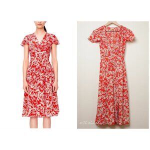 Women's REBECCA TAYLOR Dress Sz 0 (XS) Silk Wrap Red Floral Feminine Knee Length